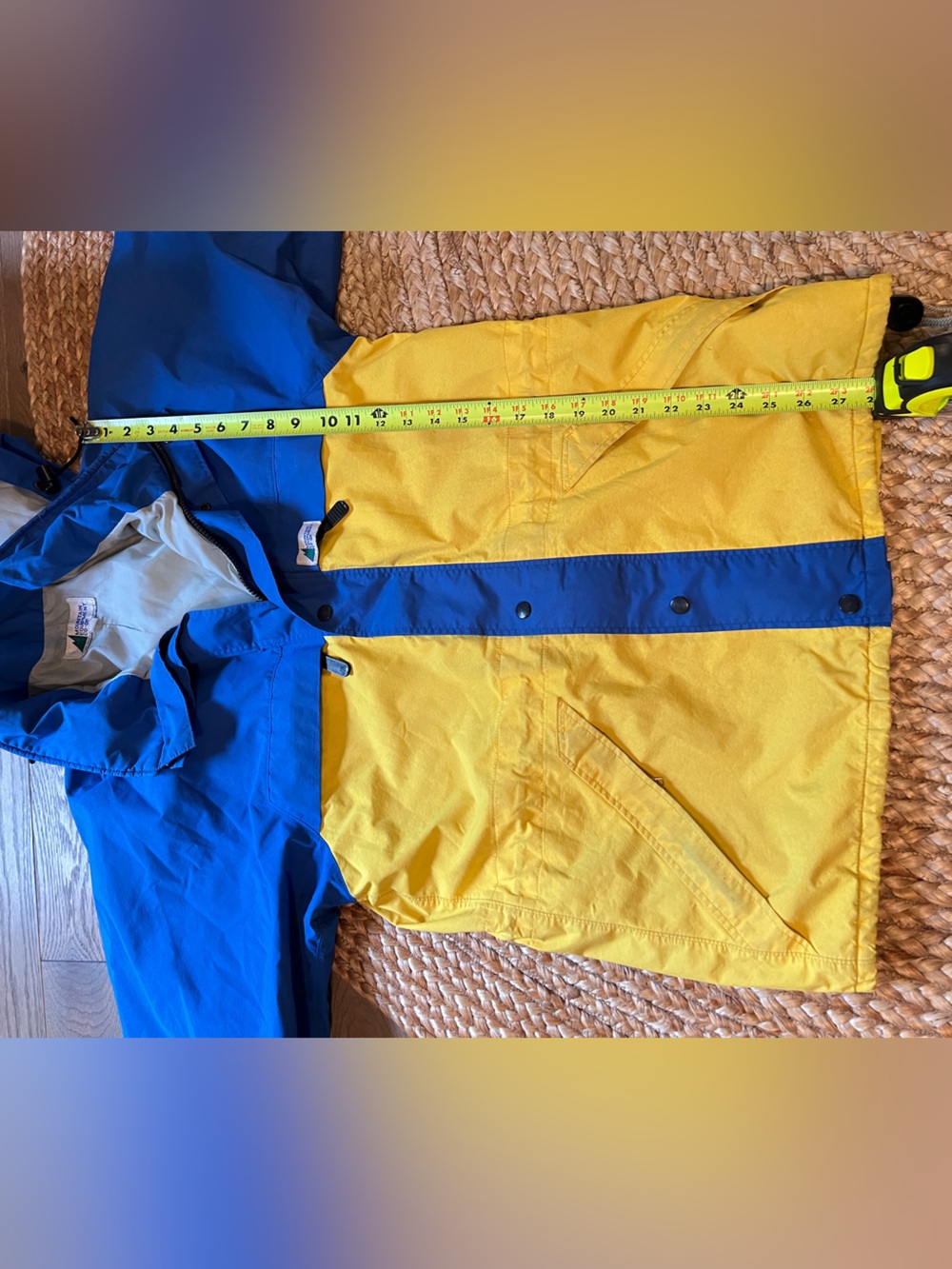 Vintage MEC Color Block Rain Jacket Blue Yellow Hooded Coat - Picture 9 of 9